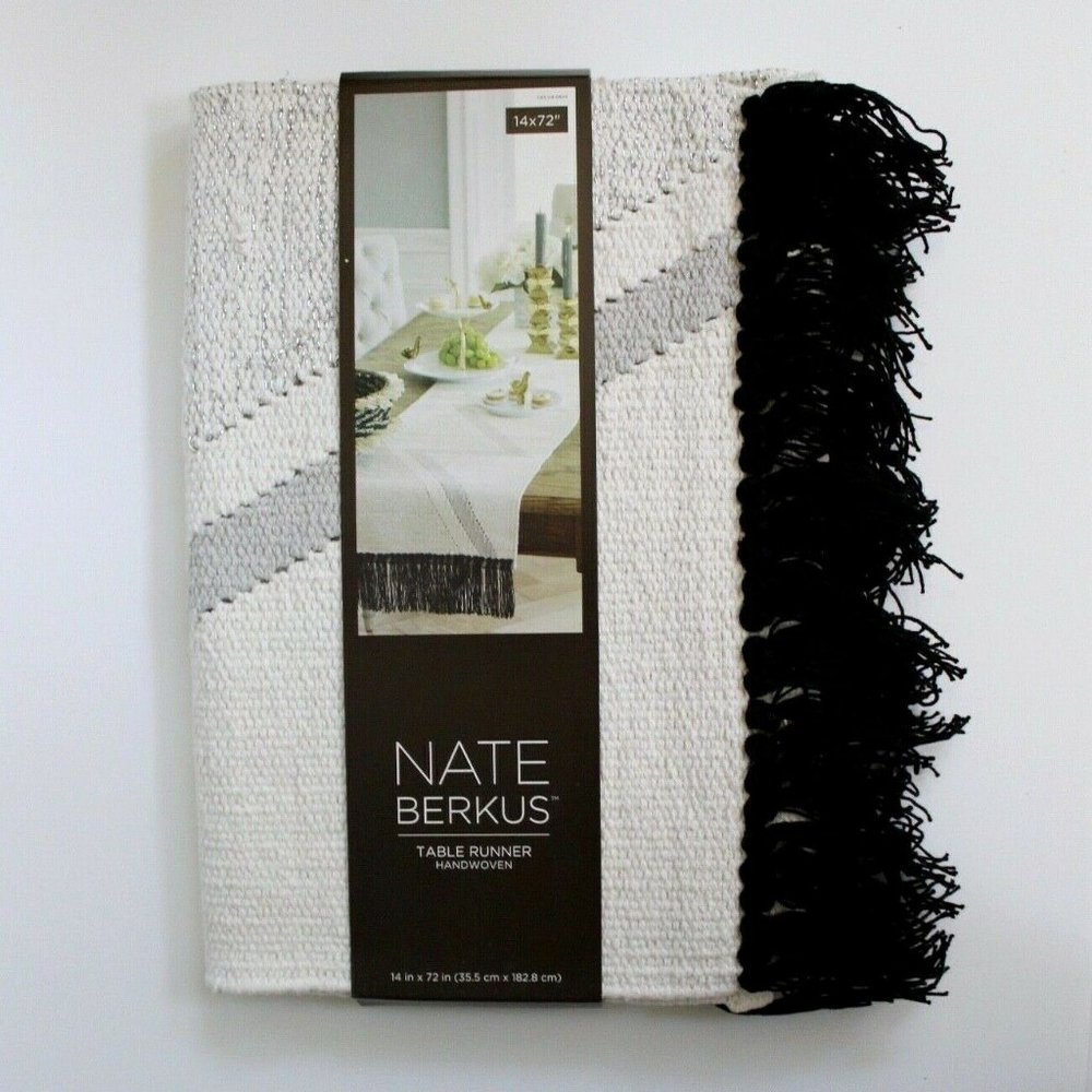 Nate Berkus Fringed Handwoven Table Runner Ivory